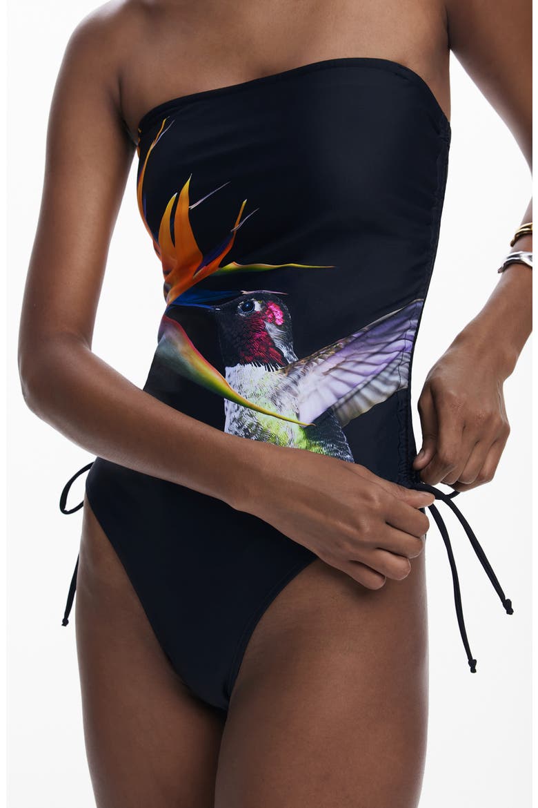 Hummingbird One-Piece Swimsuit, Alternate, color, BLACK