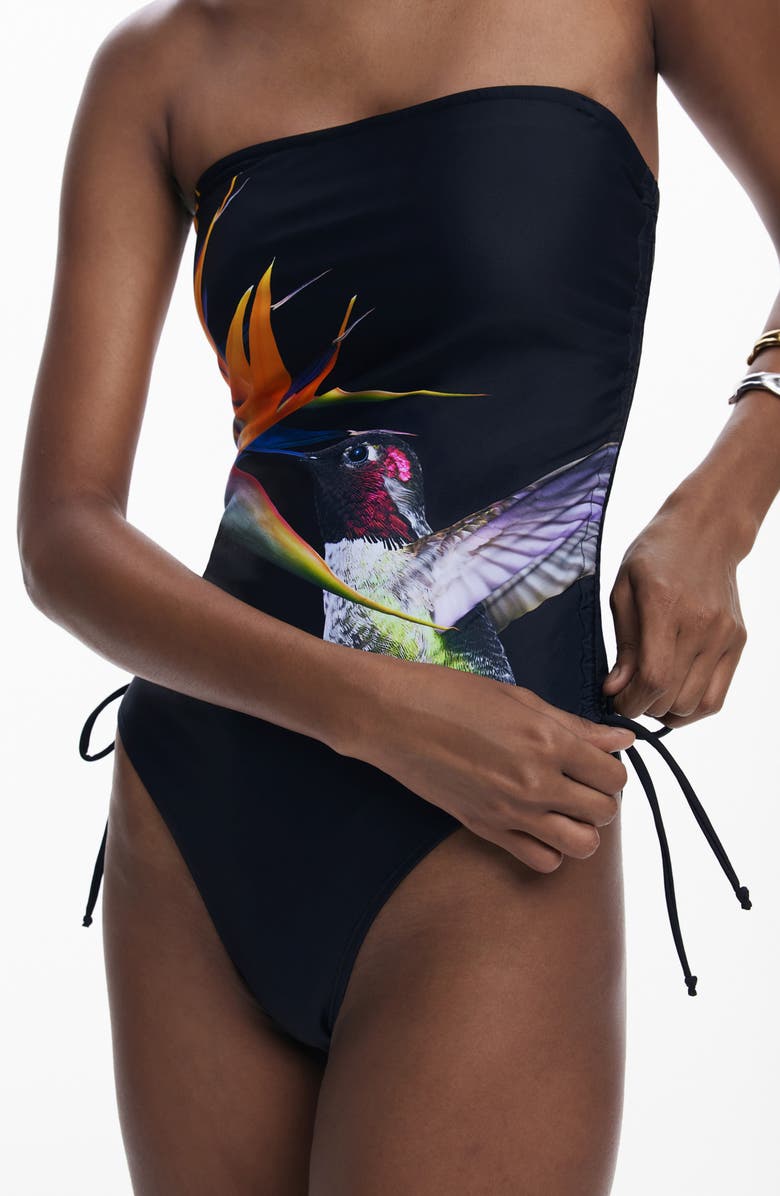 Desigual Hummingbird One-Piece Swimsuit, Alternate, color, Black