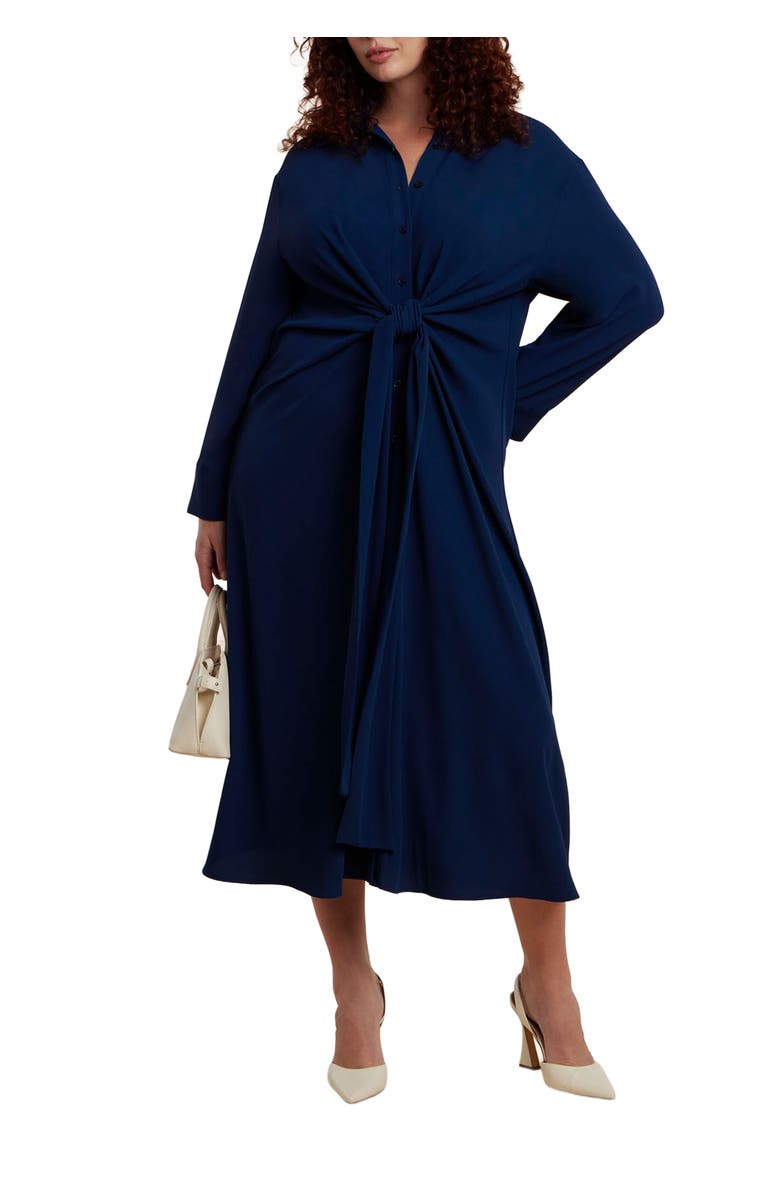 ELOQUII Tie Front Oversized Shirt Dress, Main, color, Pageant Blue