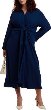 ELOQUII Tie Front Oversized Shirt Dress