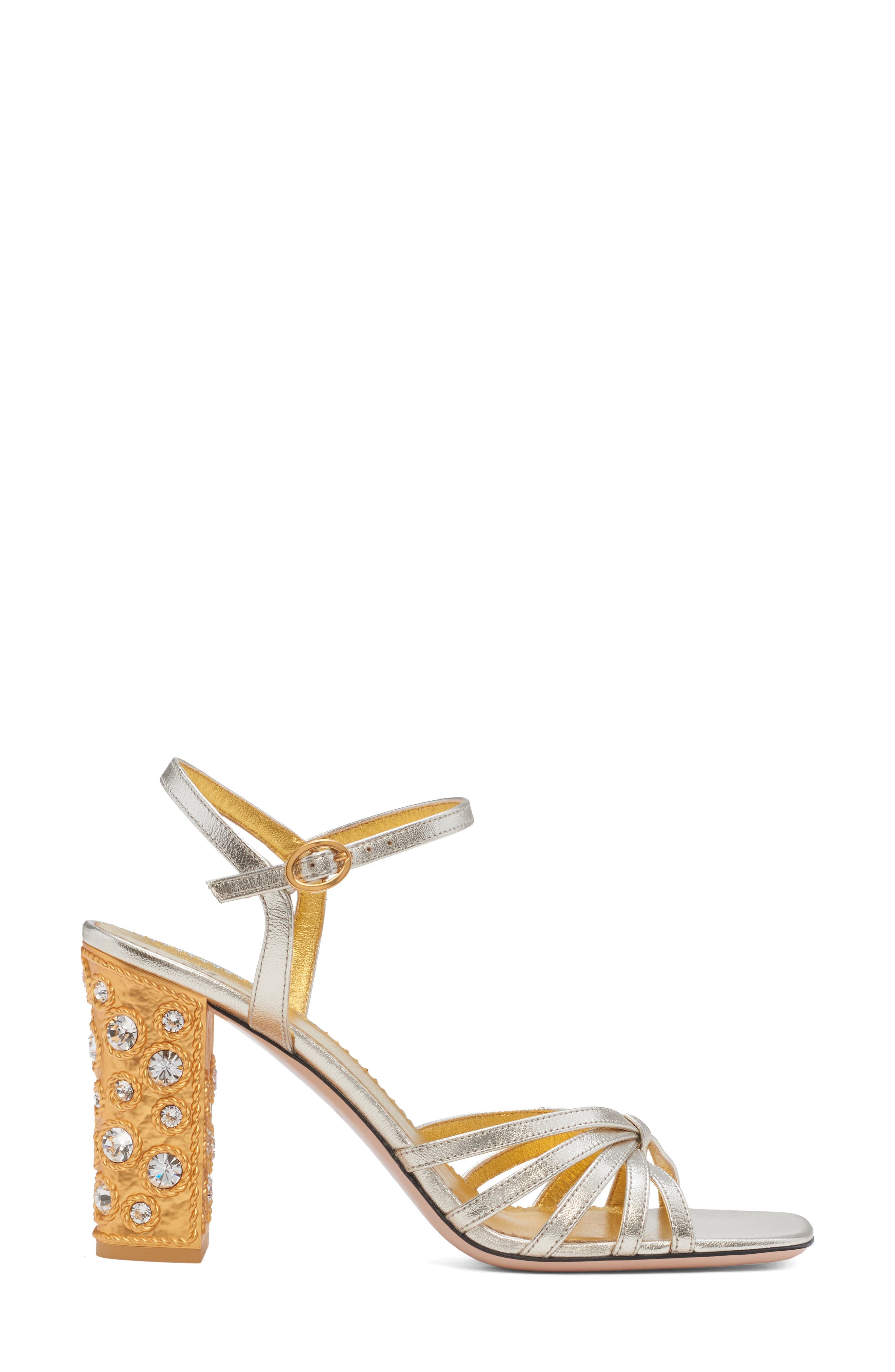 Valentino Garavani Preshoes Embellished Block Heel Sandal, Alternate, color, Platinum