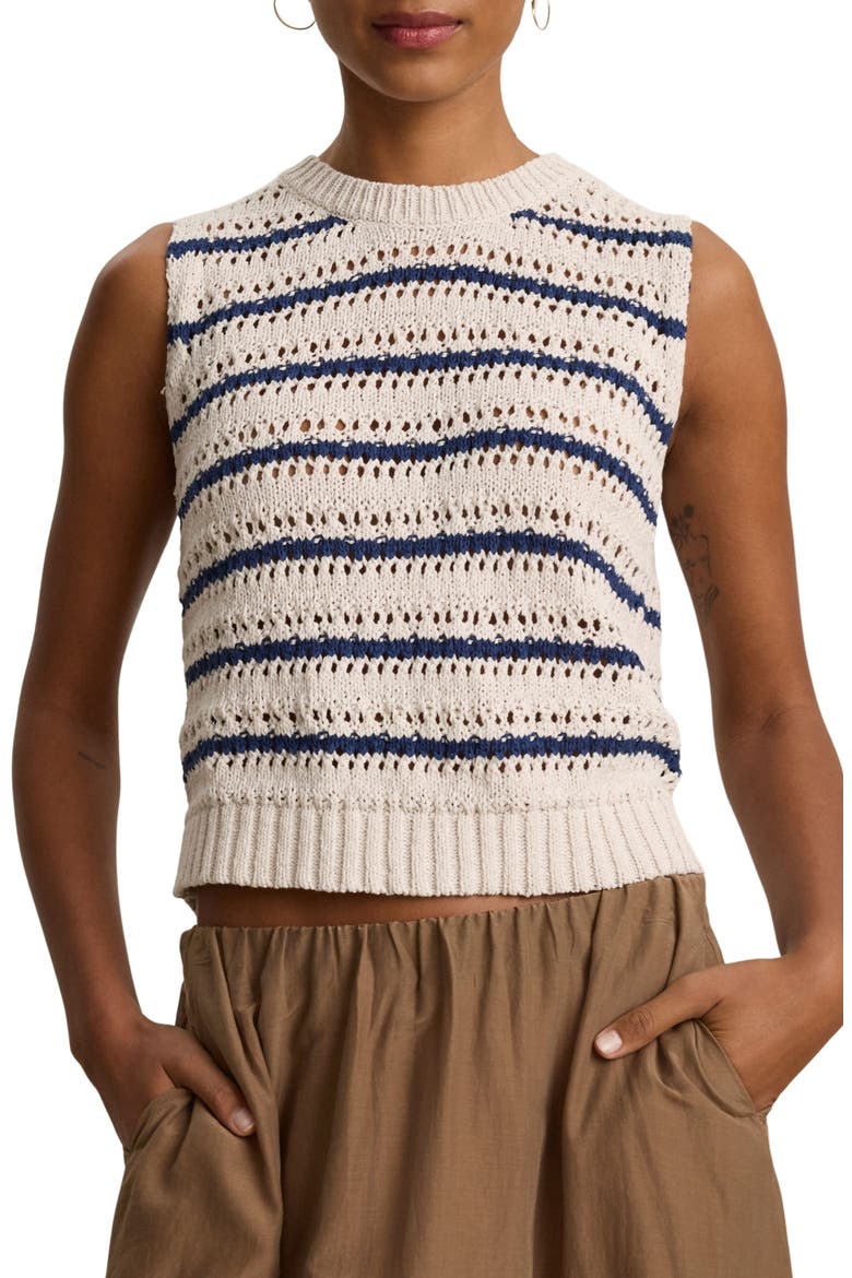 Calista Crochet Sweater Vest, Main, color, ECRU/ BLUE MULTI