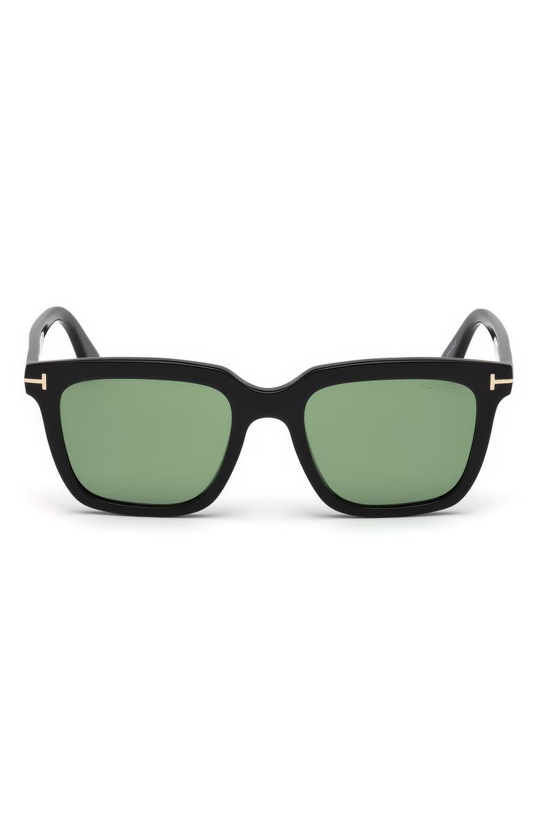 TOM FORD 56mm Round Sunglasses, Main, color, Shiny Black / Green