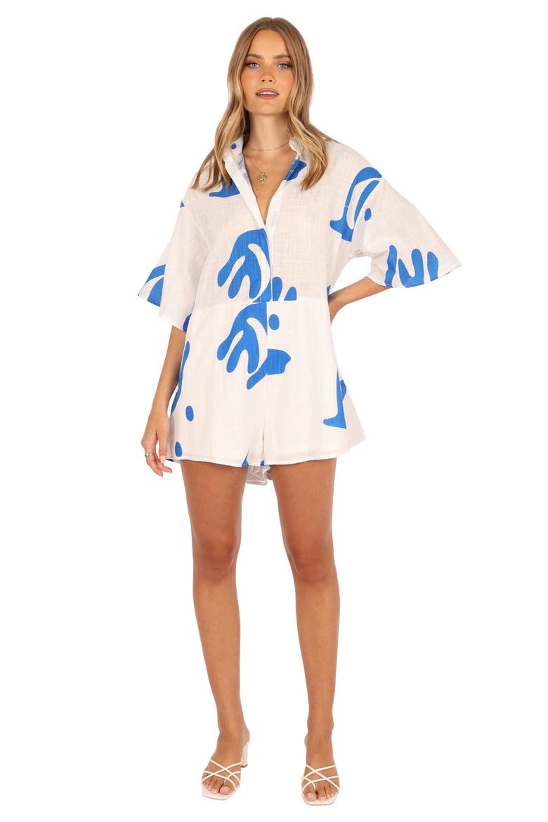 Kellie Cotton Romper, Alternate, color, WHITE/ BLUE