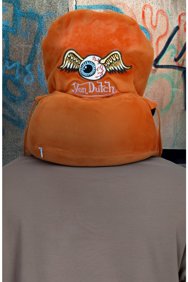 Eyeconic Hooded Ergonomic Memory Foam Travel Neck Pillow, Alternate, color, Orange