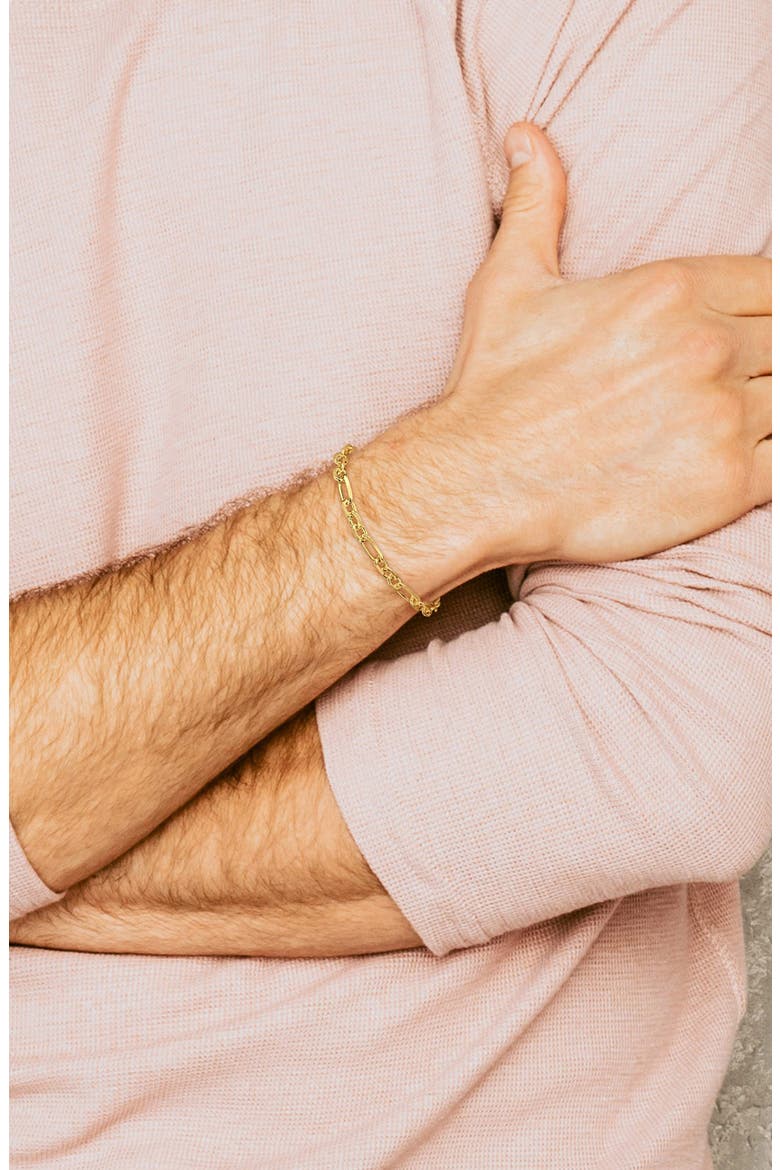 Men's Diamond Cut Figaro Chain Bracelet, Alternate, color, GOLD