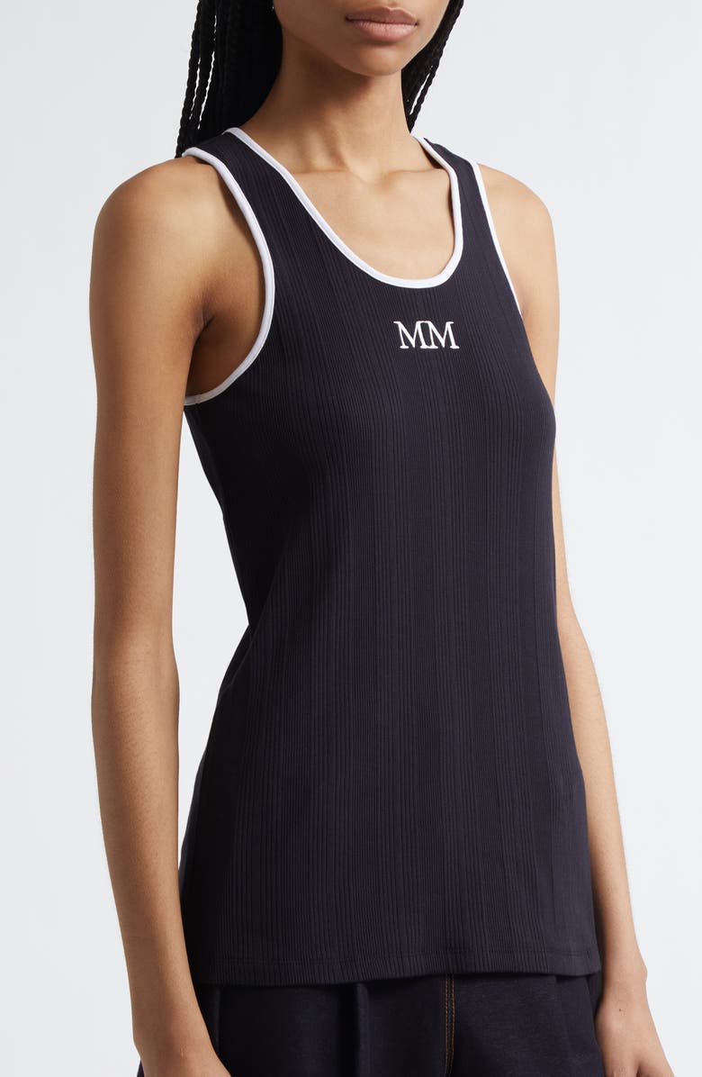 MM by Max Mara Sax Embroidered Logo Cotton Blend Tank, Alternate, color, Navy
