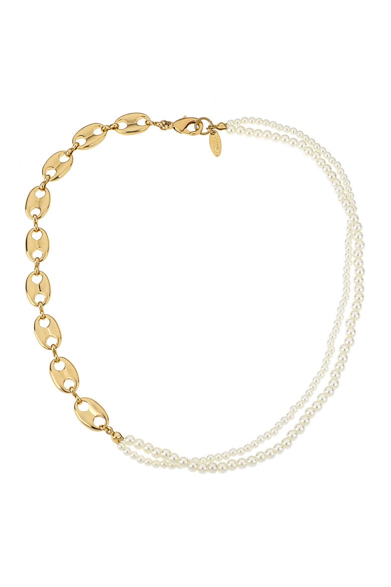 Meet Me Halfway Imitation Pearl & Mariner Link Necklace, Main, color, GOLD