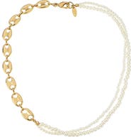 Ettika Meet Me Halfway Imitation Pearl & Mariner Link Necklace