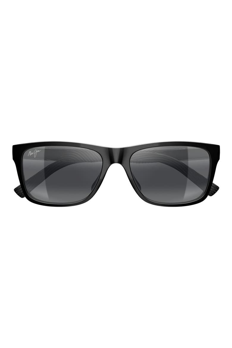 57mm PolarizedPlus2® Rectangular Sunglasses, Main, color, BLACK