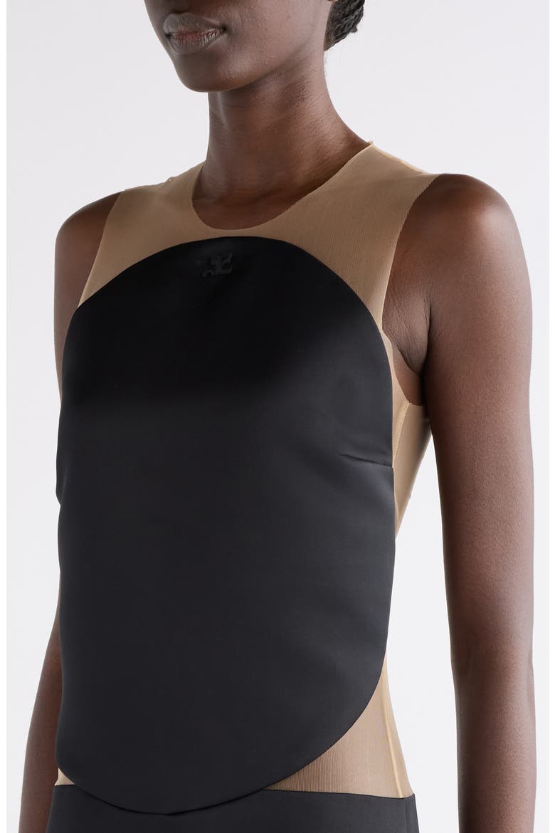Illusion Inset Circle Satin Minidress, Alternate, color, BLACK