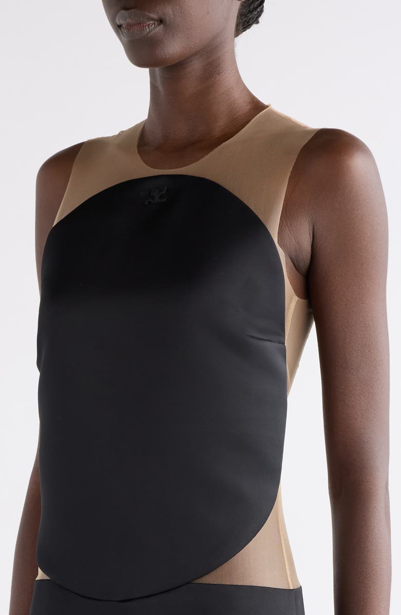 Courrèges Illusion Inset Circle Satin Minidress, Alternate, color, Black