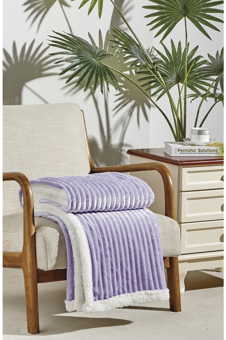 Corduroy Faux Shearling Throw Blanket, Alternate, color, LILAC