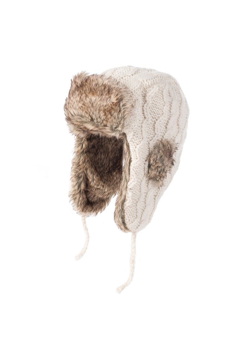 Cable Knit Russian Hat w/ Faux Fur, Main, color, White