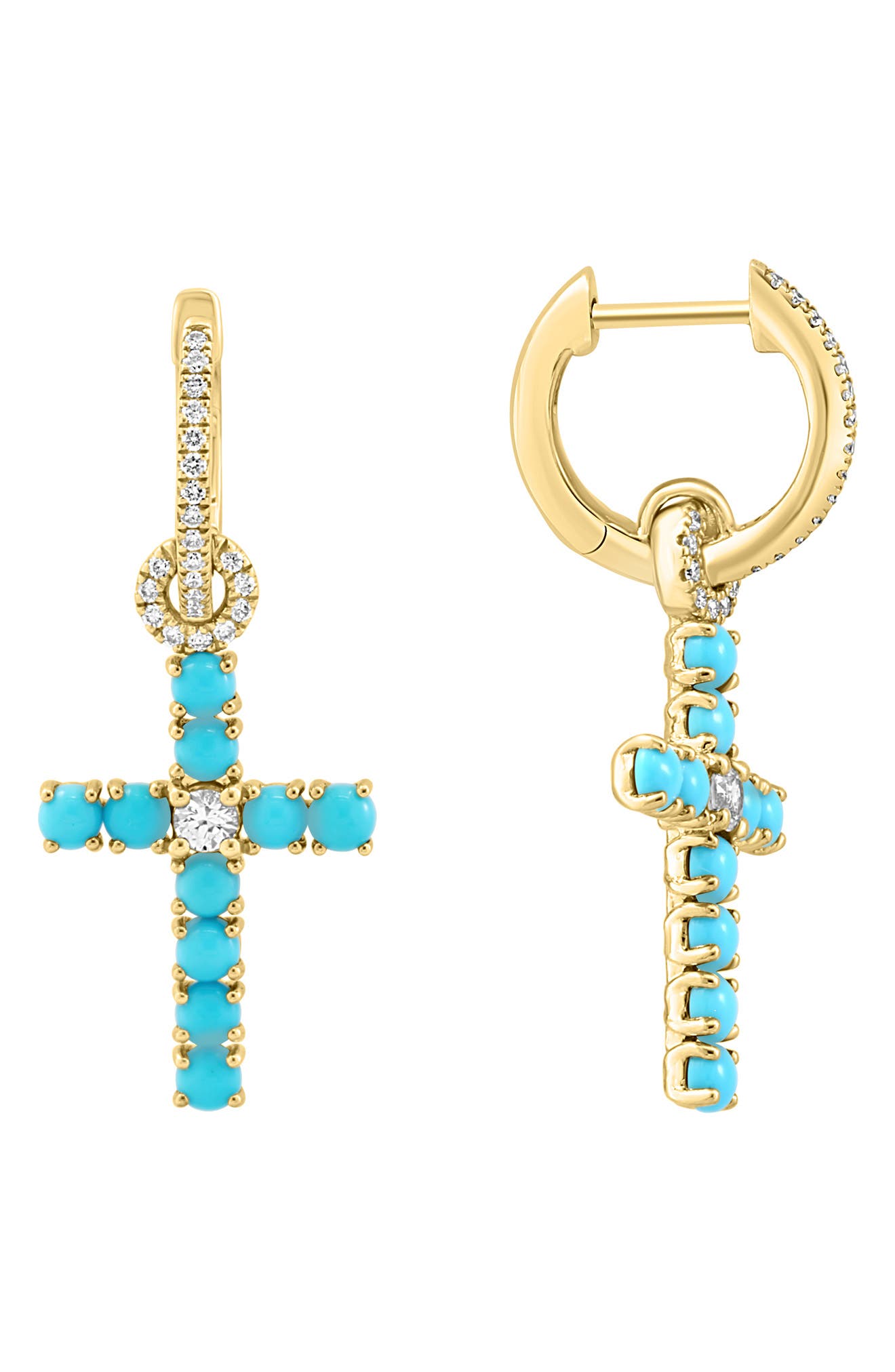 EFFY Turquoise & Diamond Cross Drop Earrings - 0.18ct. (Women ...