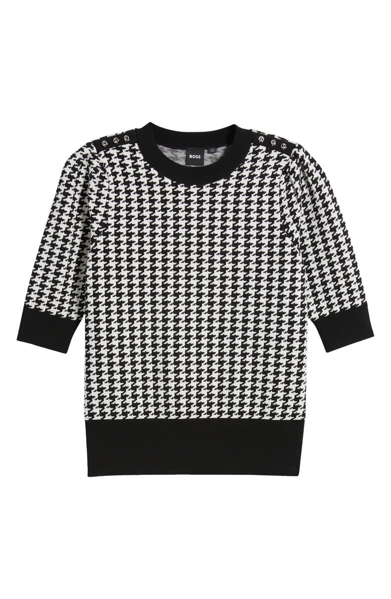 BOSS Fantilina Elbow Sleeve Houndstooth Check Sweater, Alternate, color, Monochrome Houndstooth