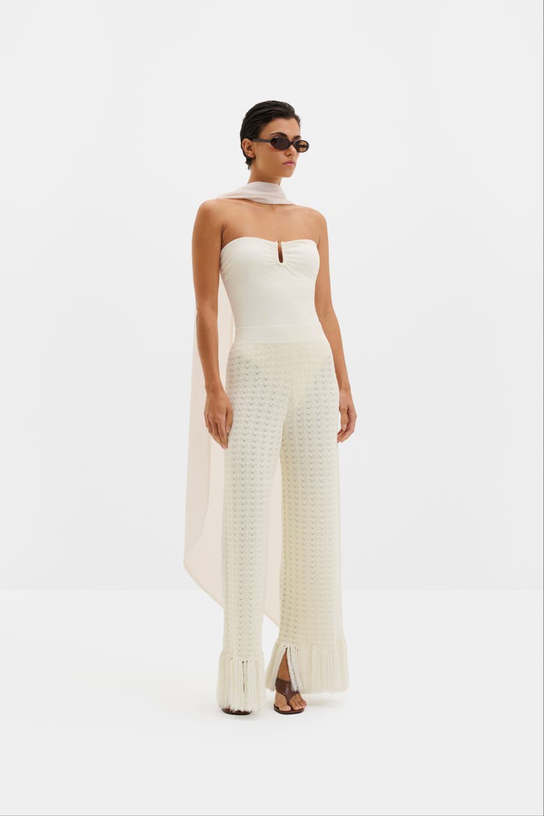 Alycia Knitted Fringe Pants, Alternate, color, White