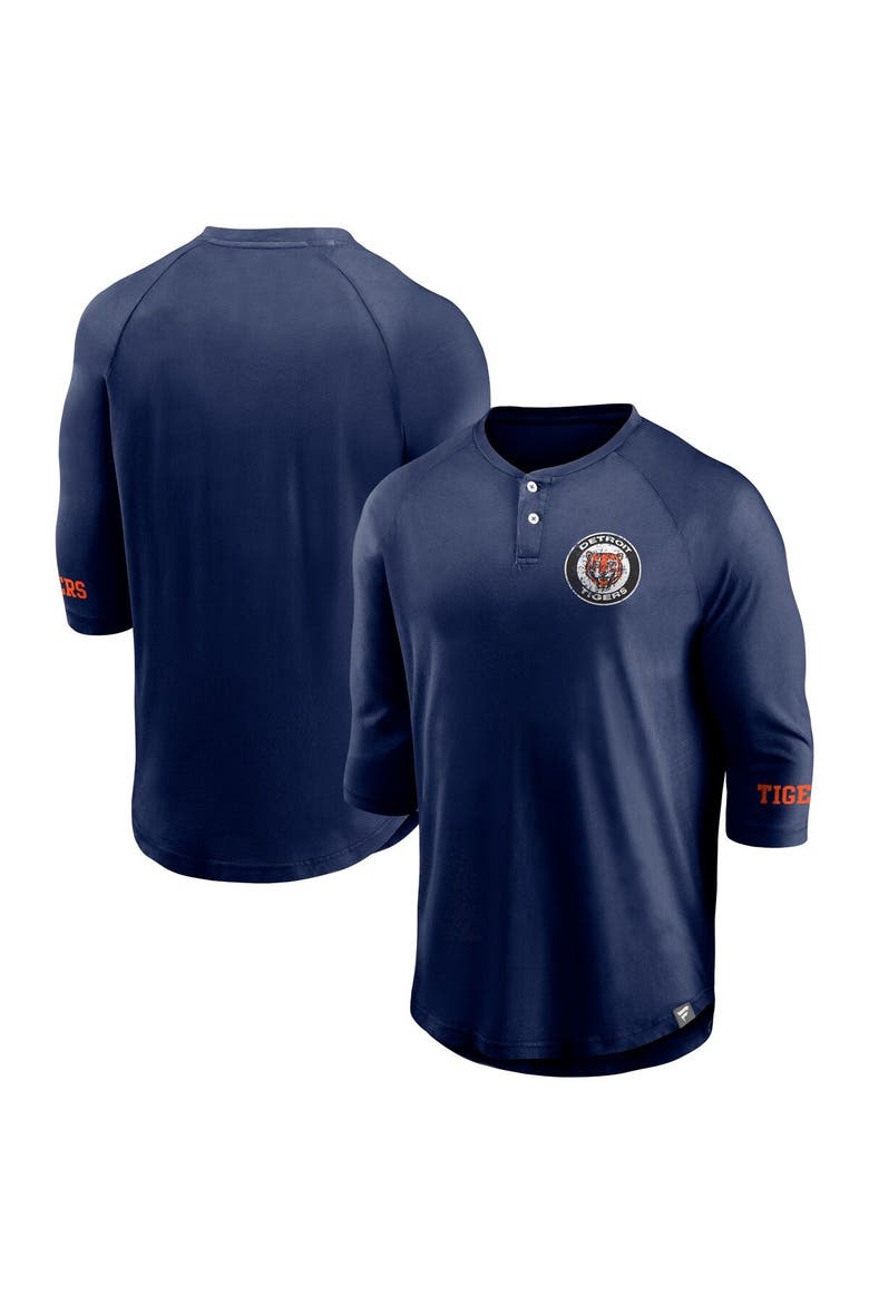 Men's Fanatics Branded Navy Detroit Tigers Sport Resort Weathered Henley Washed Raglan 3/4-Sleeve T-Shirt, Main, color, Navy
