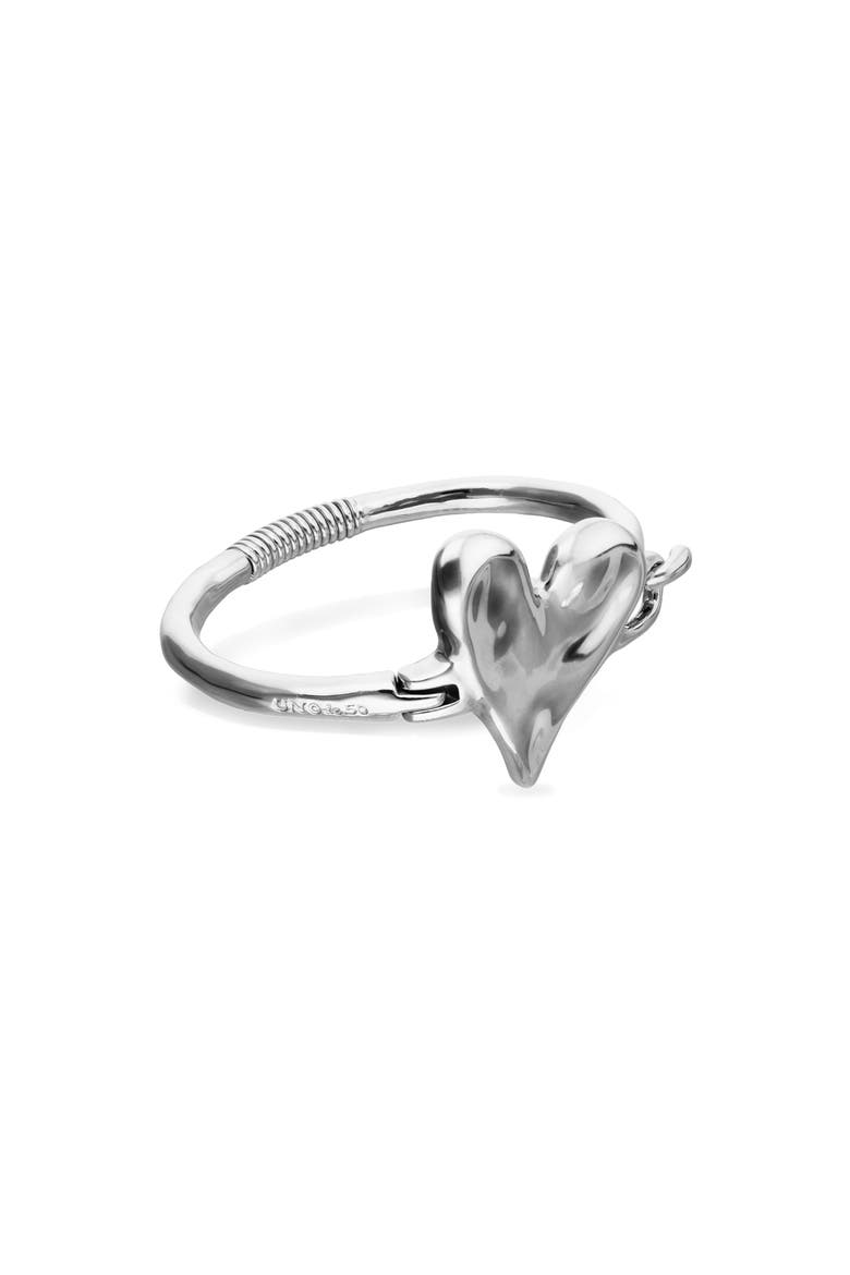 Sterling Silver-Plated Semi-Rigid Bracelet With Heart Detail, Alternate, color, Silver
