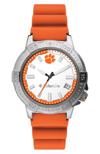 Columbia Clemson University 3-hand Quartz Silicone Strap Watch, 45mm In Orange