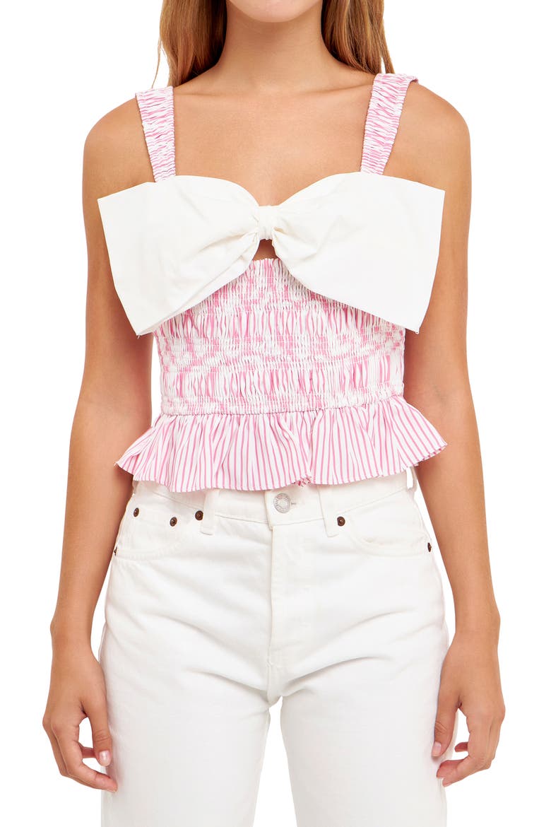 Mixed Media Bow Tank, Alternate, color, PINK/ IVORY
