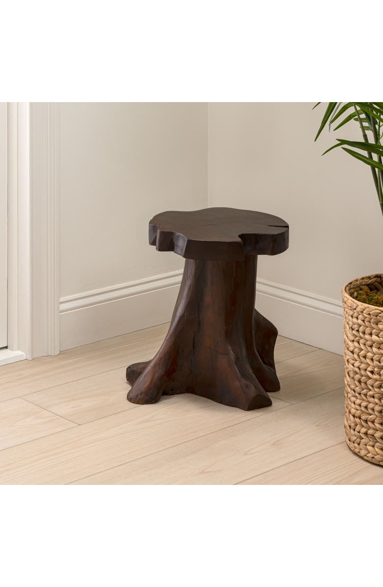 JONATHAN Y Amara Rustic Modern Handcrafted Live Edge Solid Teak Wood Stump Stool, Alternate, color, Dark Brown