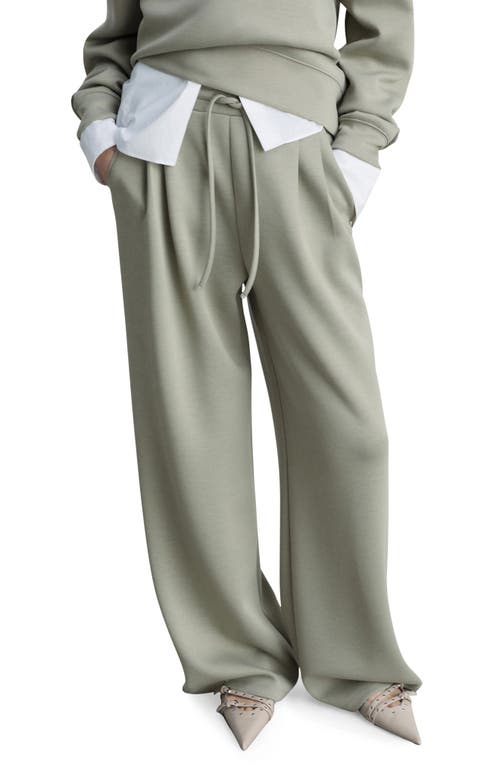 Mango Drawstring Pleated Wide Leg Pants In Khaki