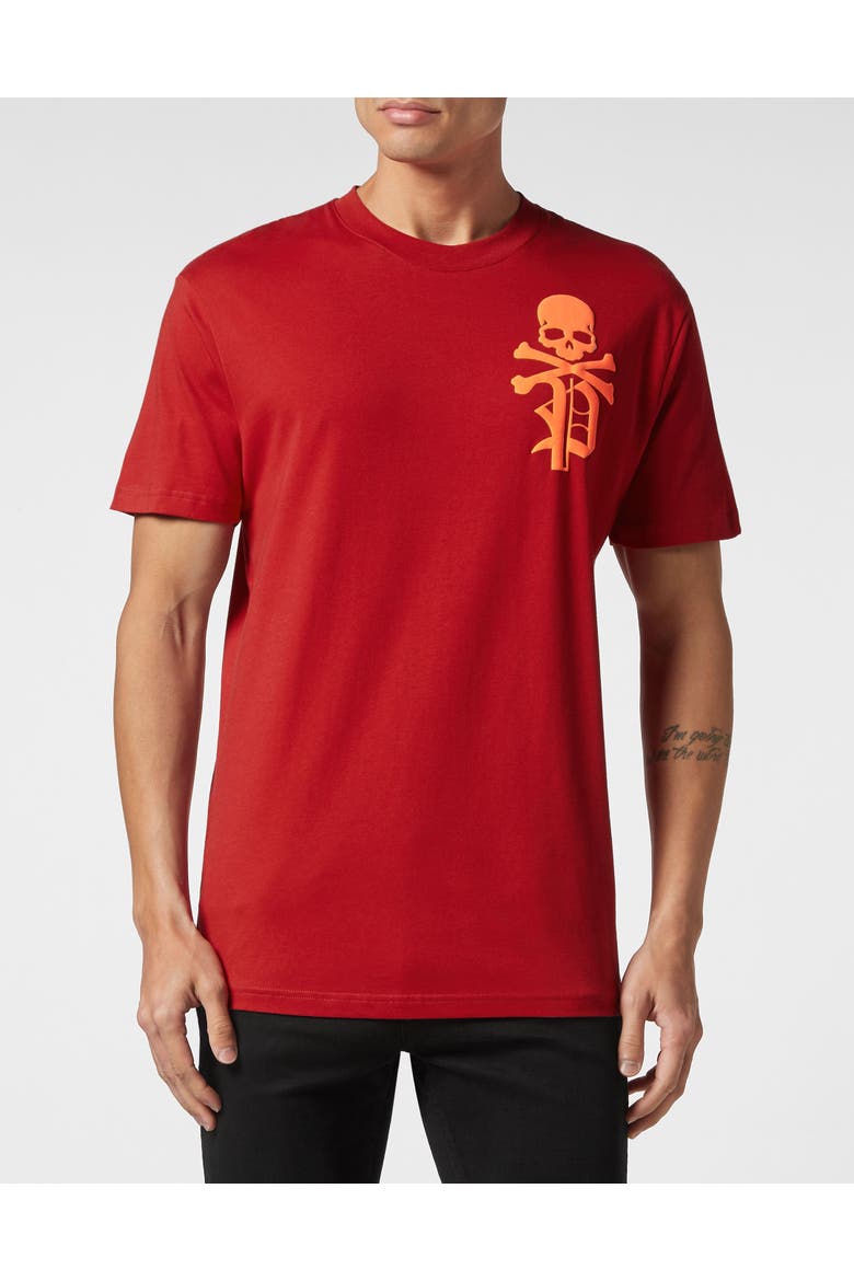 T-Shirt Round Neck Skull&Bones Men, Main, color, red
