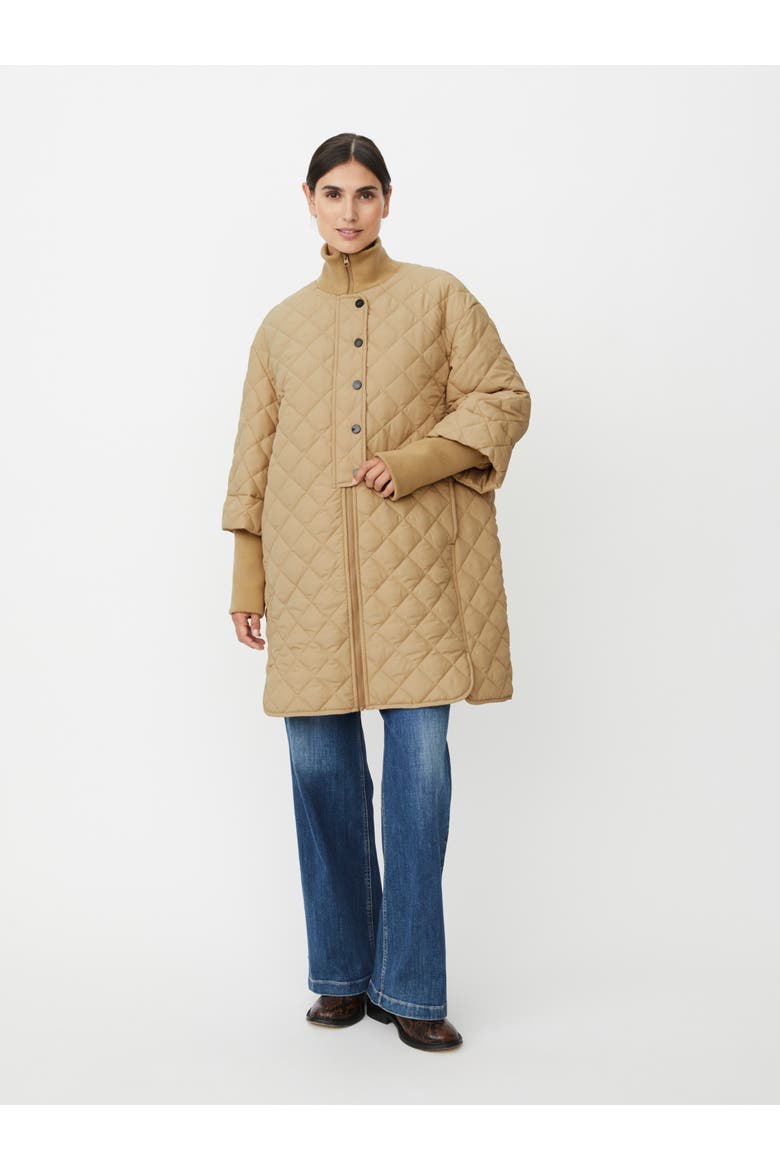 Talvire High Neck Long Sleeve Coat, Main, color, Travertine