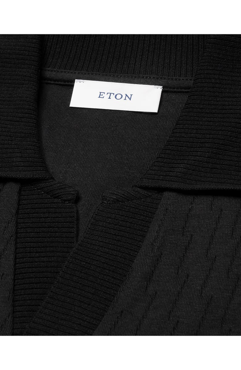 Eton Open Collar Jacquard Polo, Alternate, color, Black