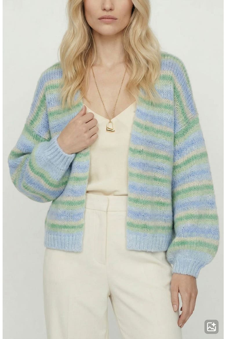 Maybe Stripe Open Front Cardigan, Alternate, color, FOG GREEN STRIPES MISTELTOE/CA