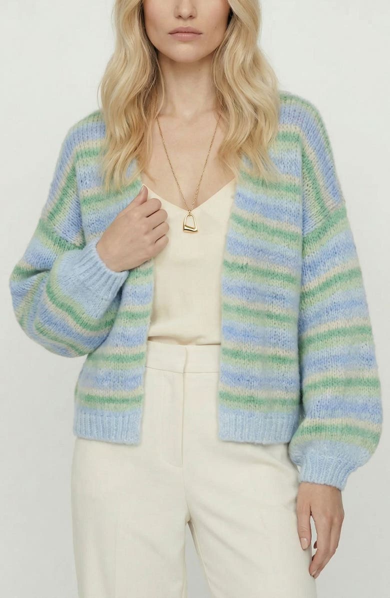 VERO MODA Maybe Stripe Open Front Cardigan, Alternate, color, Fog Green Stripes Misteltoe/Ca
