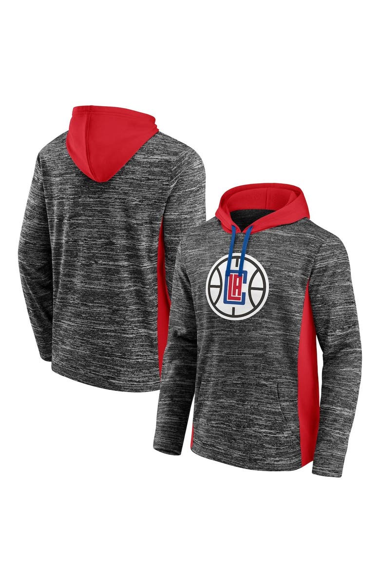 FANATICS Men's Fanatics Branded Heathered Charcoal LA Clippers Instant Replay Colorblocked Pullover Hoodie, Main, color, Heather Charcoal