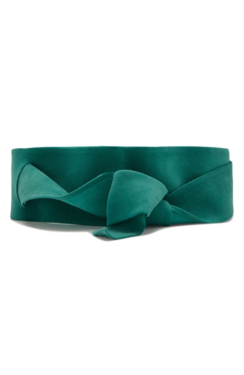 MANGO Starring Hailey Bieber Suede Cummerbund Belt, Main, color, Turquoise