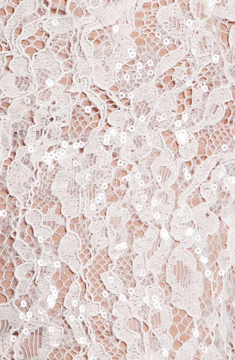 NADINE MERABI Carly Sequin Lace Feather Trim Long Sleeve Minidress, Alternate, color, 