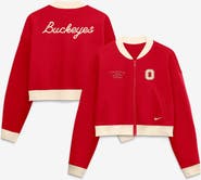 Nike Women's Nike Scarlet Ohio State Buckeyes Oversized Academic Cropped Full-Zip Bomber Jacket