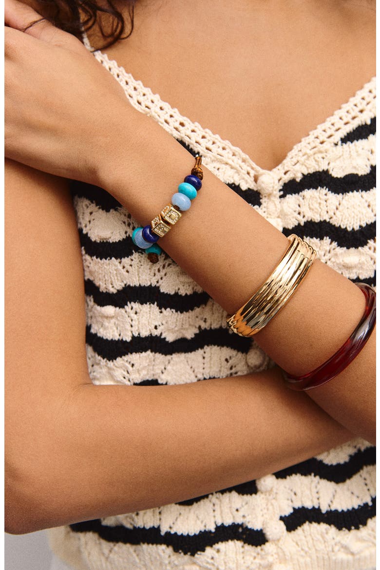 Block Letter Semi-Precious Bead Cord Bracelet, Alternate, color, BROWN