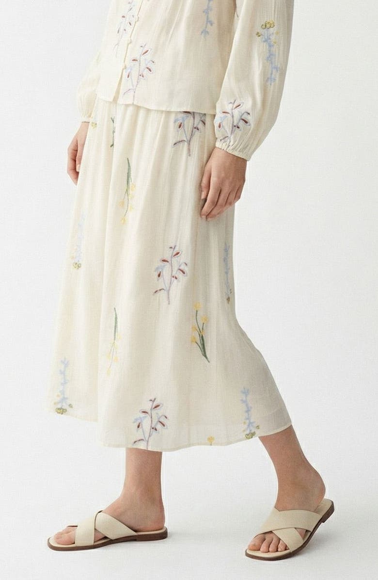 VERO MODA Lina Embroidered Midi Skirt, Alternate, color, Snow White Detailcolorful Emb