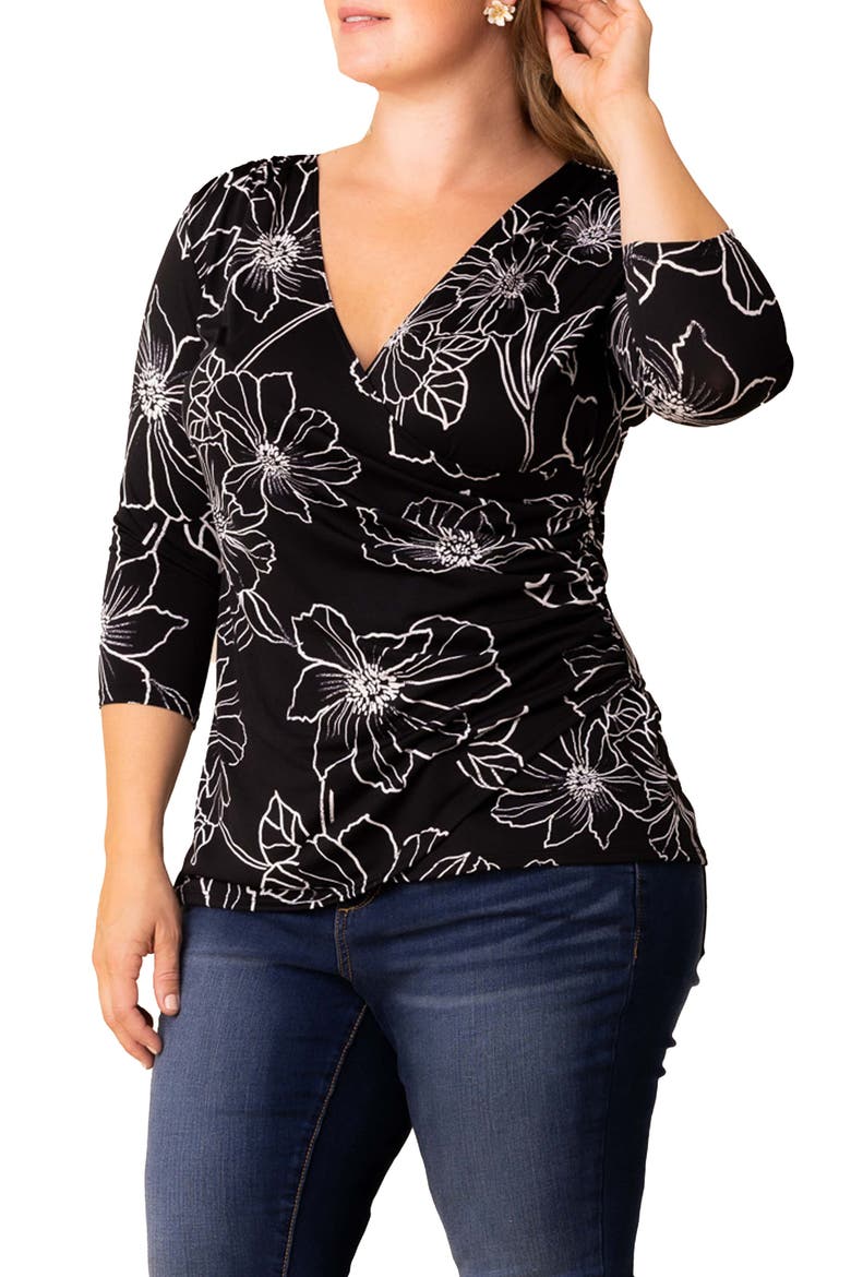 Faux Wrap Top, Alternate, color, BLACK FLORALS