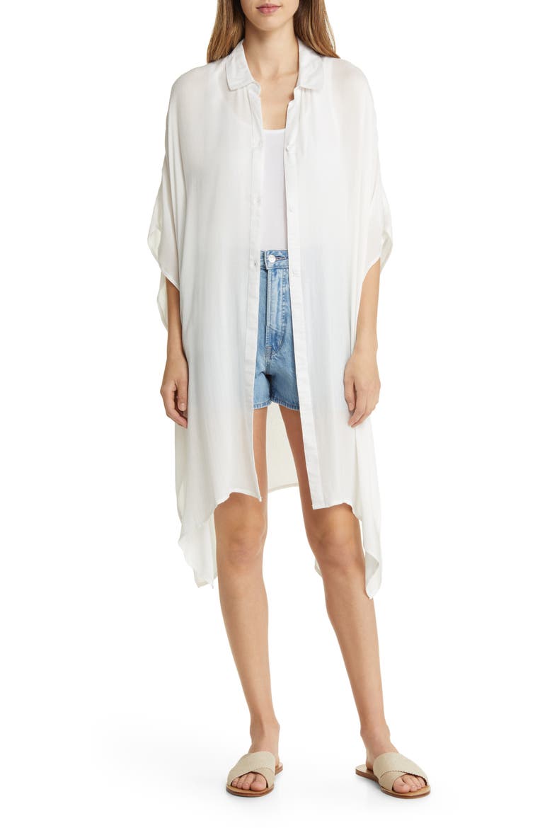 Wide Sleeve Button-Up Tunic, Main, color, WHITE