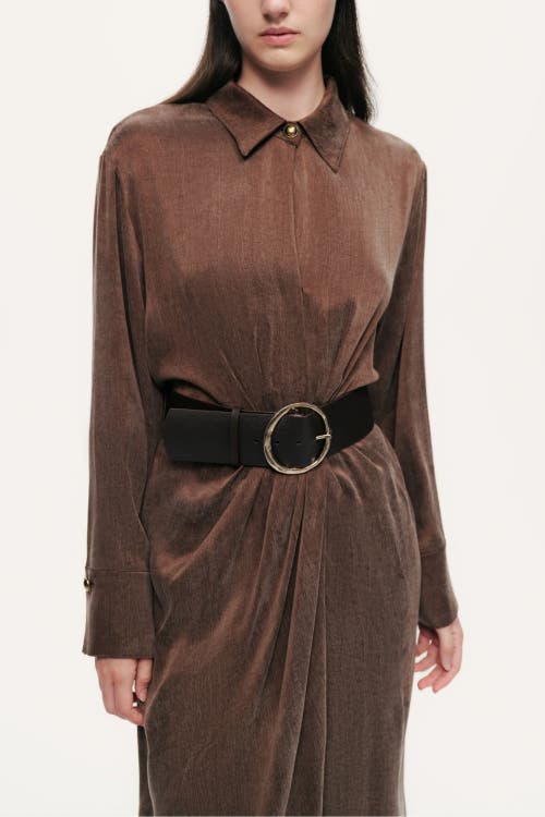 Nocturne Belted Draped Shirt-collar Maxi Dress In Brown