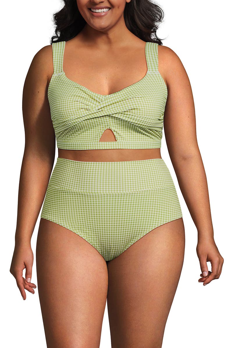 Lands' End Plus Size Twist Front Bikini Top, Main, color, Bright Pistachio Gingham