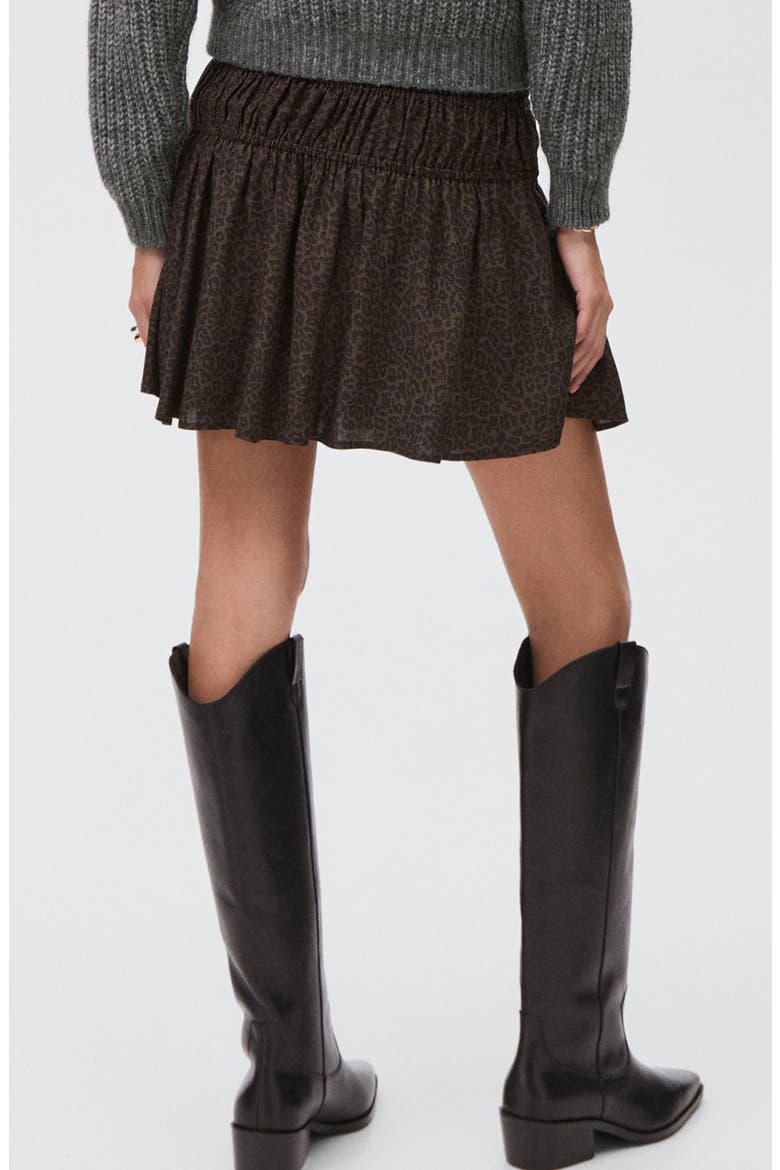 Leopard Print Shirred Miniskirt, Alternate, color, BROWN