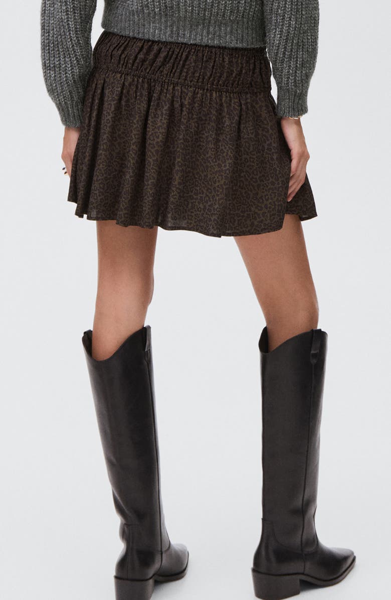 MANGO TEEN Leopard Print Shirred Miniskirt, Alternate, color, Brown