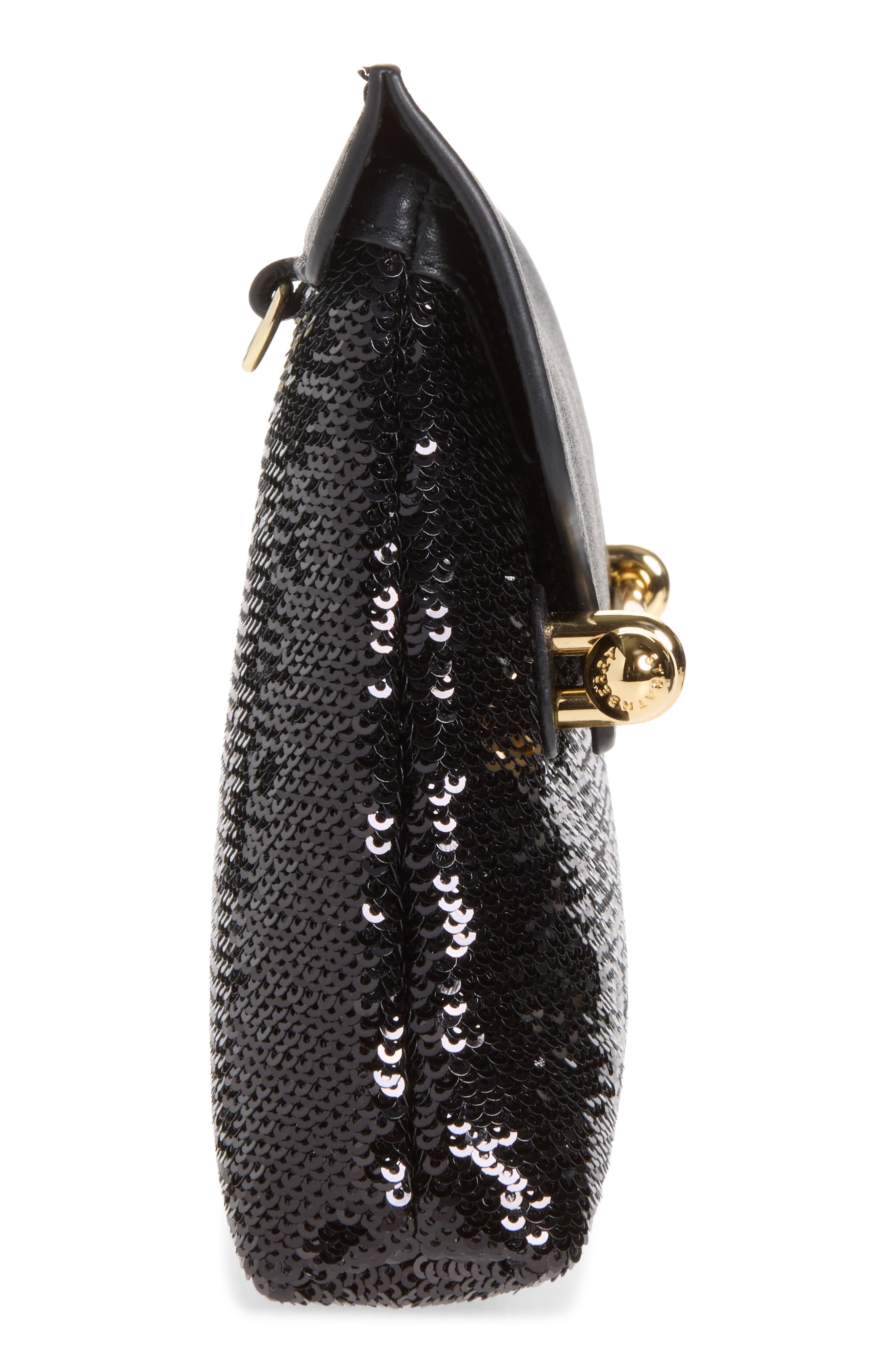 Mini Stylist Sequin & Leather Crossbody Bag, Alternate, color, BLACK