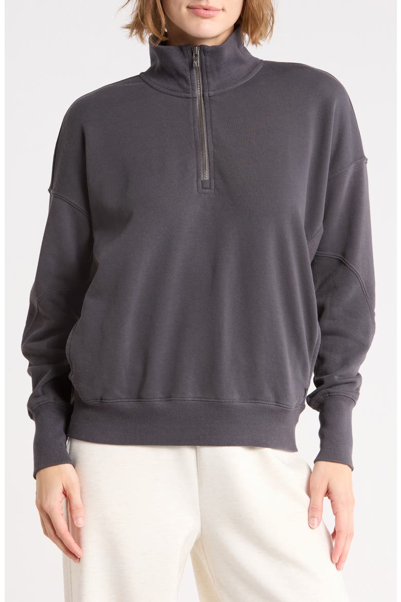 Rib Panel Quarter Zip Terry Pullover, Main, color, NINE IRON