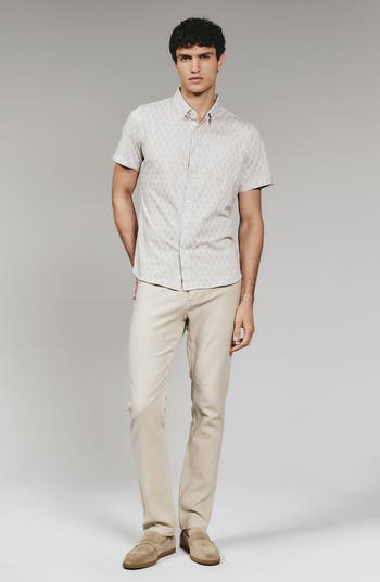 Holden Leaf Print Short Sleeve Stretch Button-Up Shirt