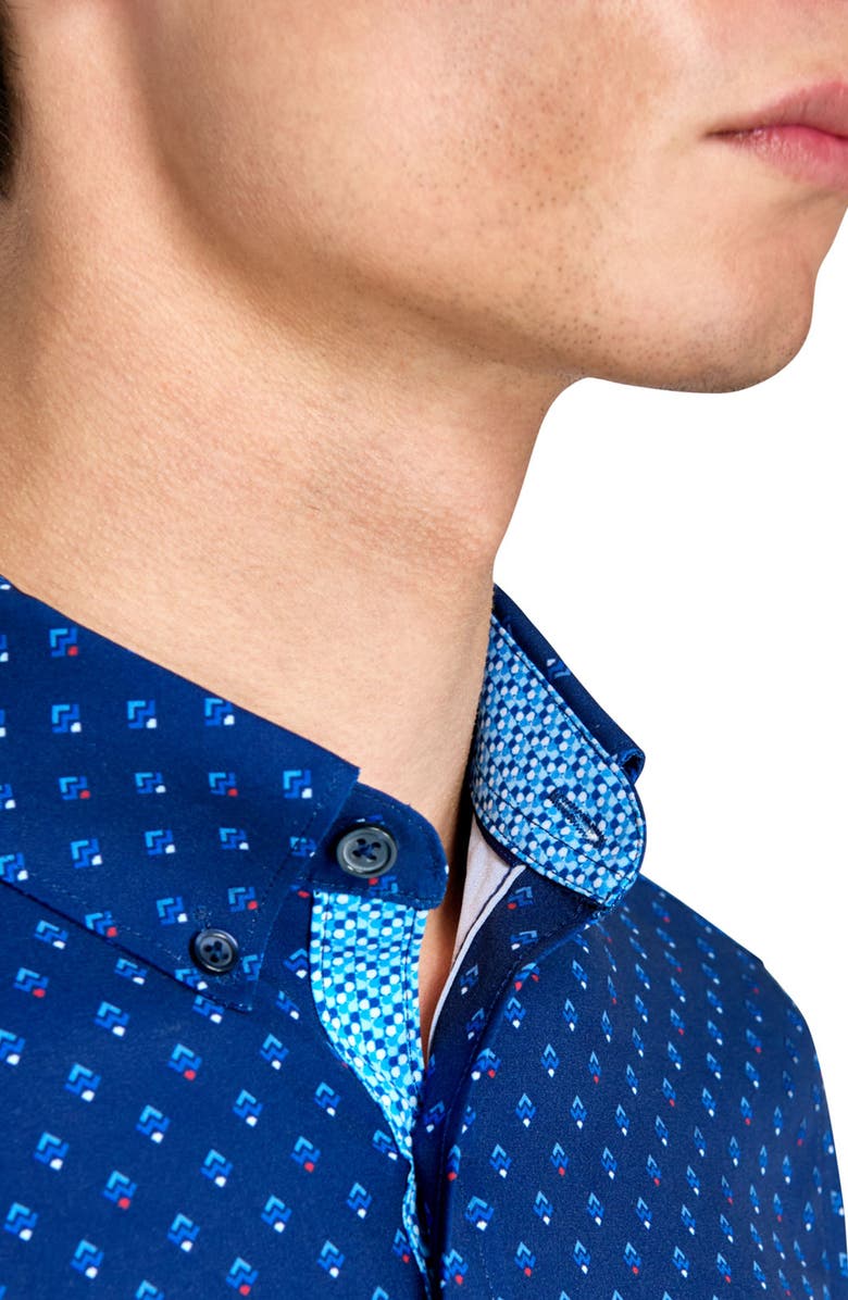 CONSTRUCT Slim Fit Mini Diamond Recycled 4-Way Stretch Performance Short Sleeve Shirt, Alternate, color, 