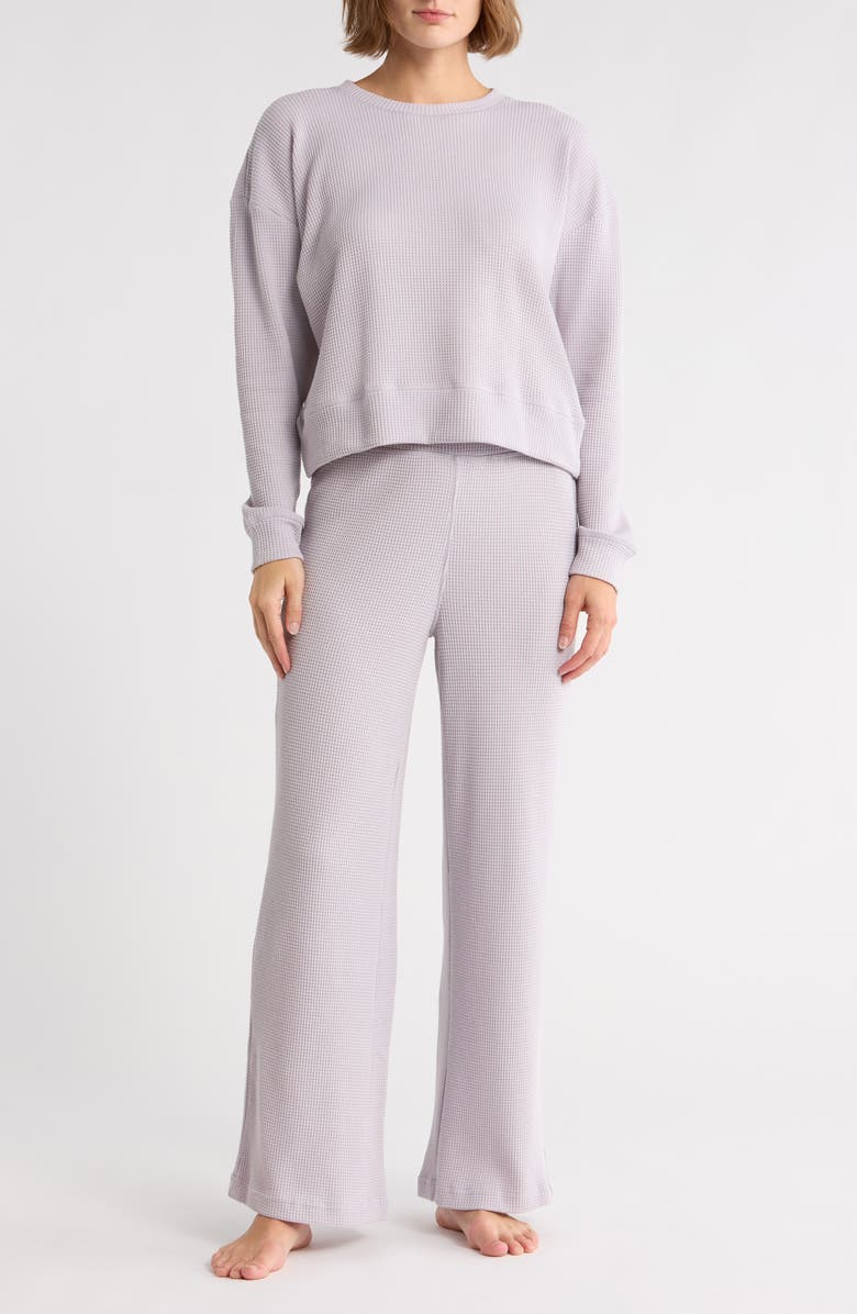 YOGALICIOUS Long Sleeve Top & Pants Waffle Knit Pajamas, Main, color, Smokey Slate