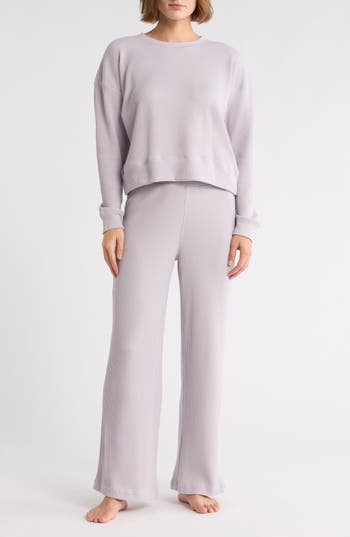 Yogalicious Long Sleeve Top & Pants Waffle Knit Pajamas In Purple